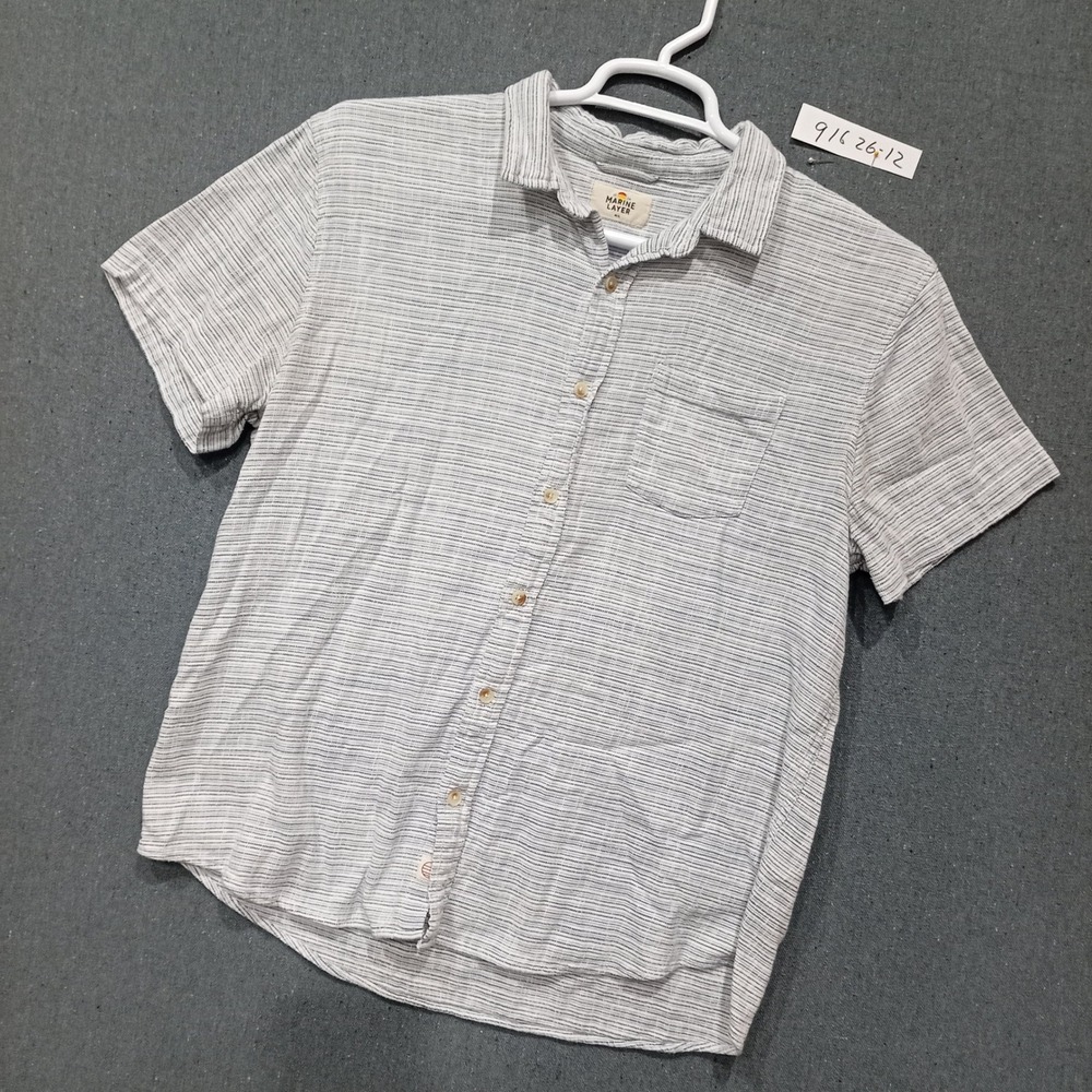 Marine Layer Mens M/L Short Sleeve Button Down Shirt Blue White Stripe 15791